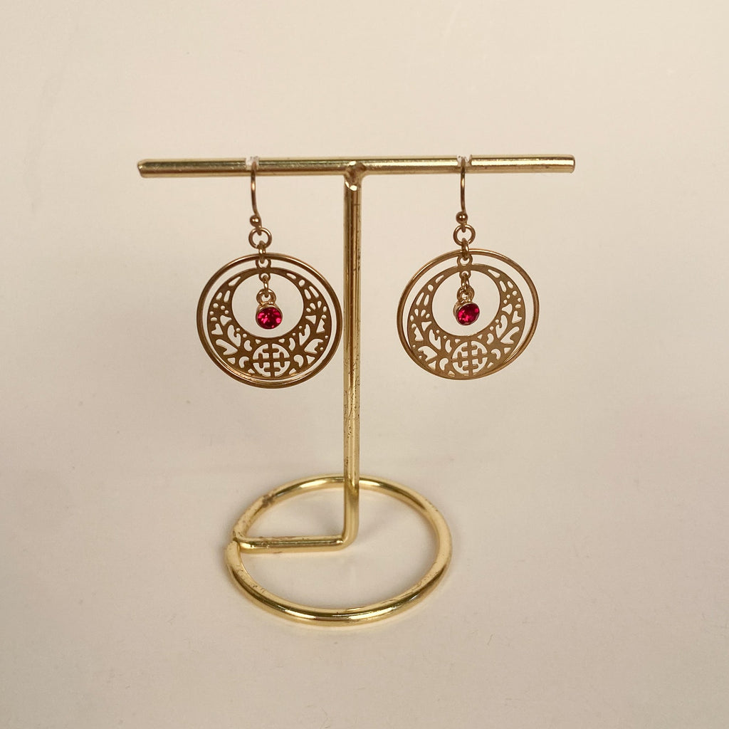 Whimsygoth Gold & Red Dangly Earrings