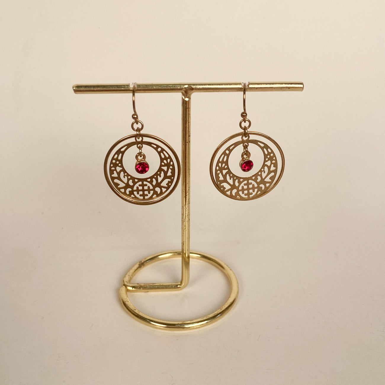 Whimsygoth Gold & Red Dangly Earrings