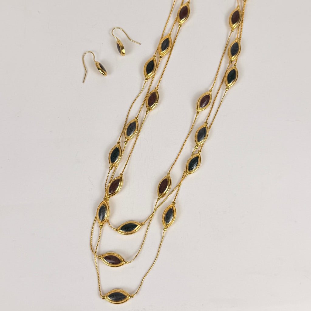 Gold Tone and Enamel Necklace & Earring Set