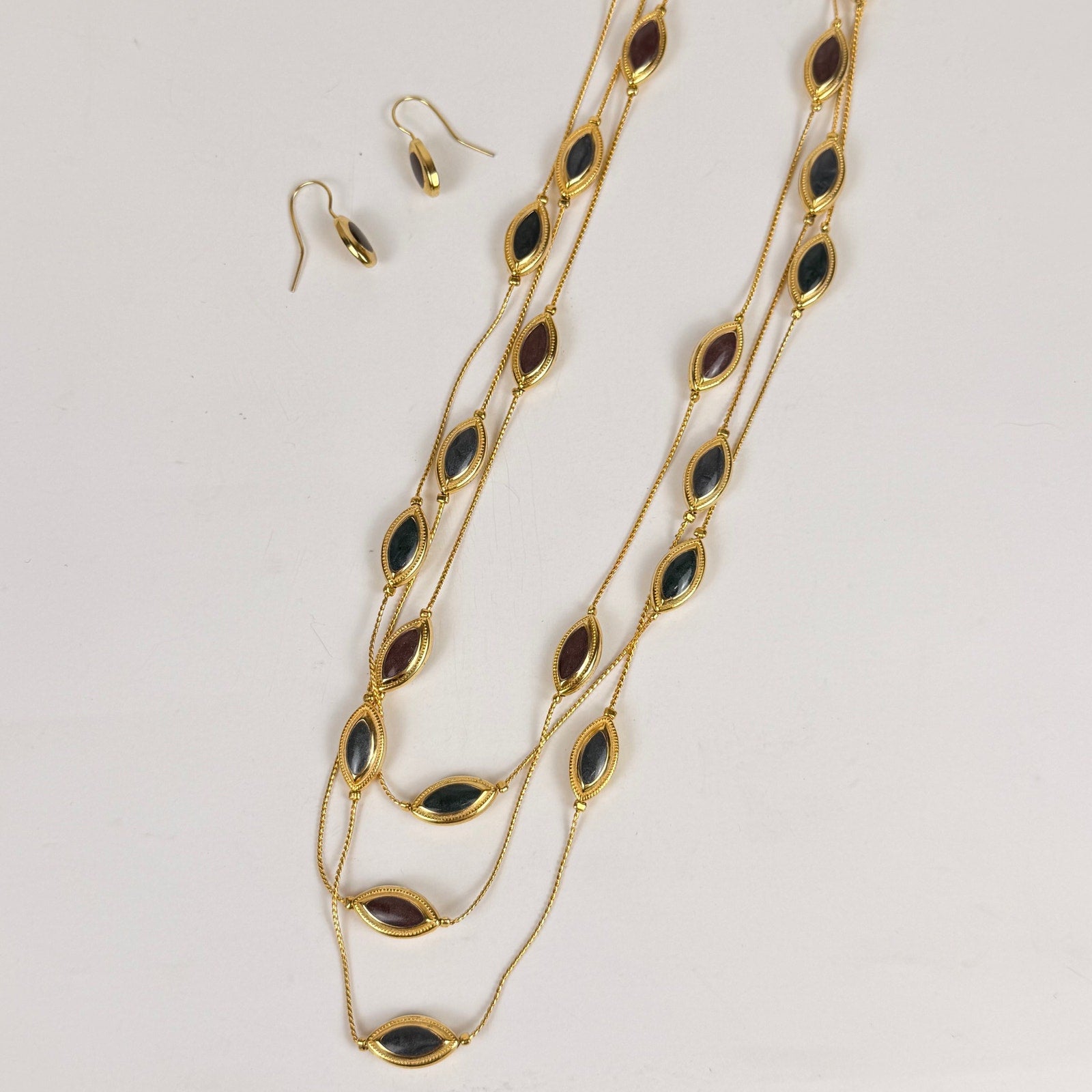 Gold Tone and Enamel Necklace & Earring Set