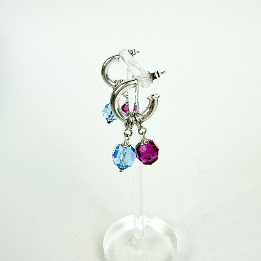 Silver Hoop Earrings with Removable Dangly Beaded Attachments