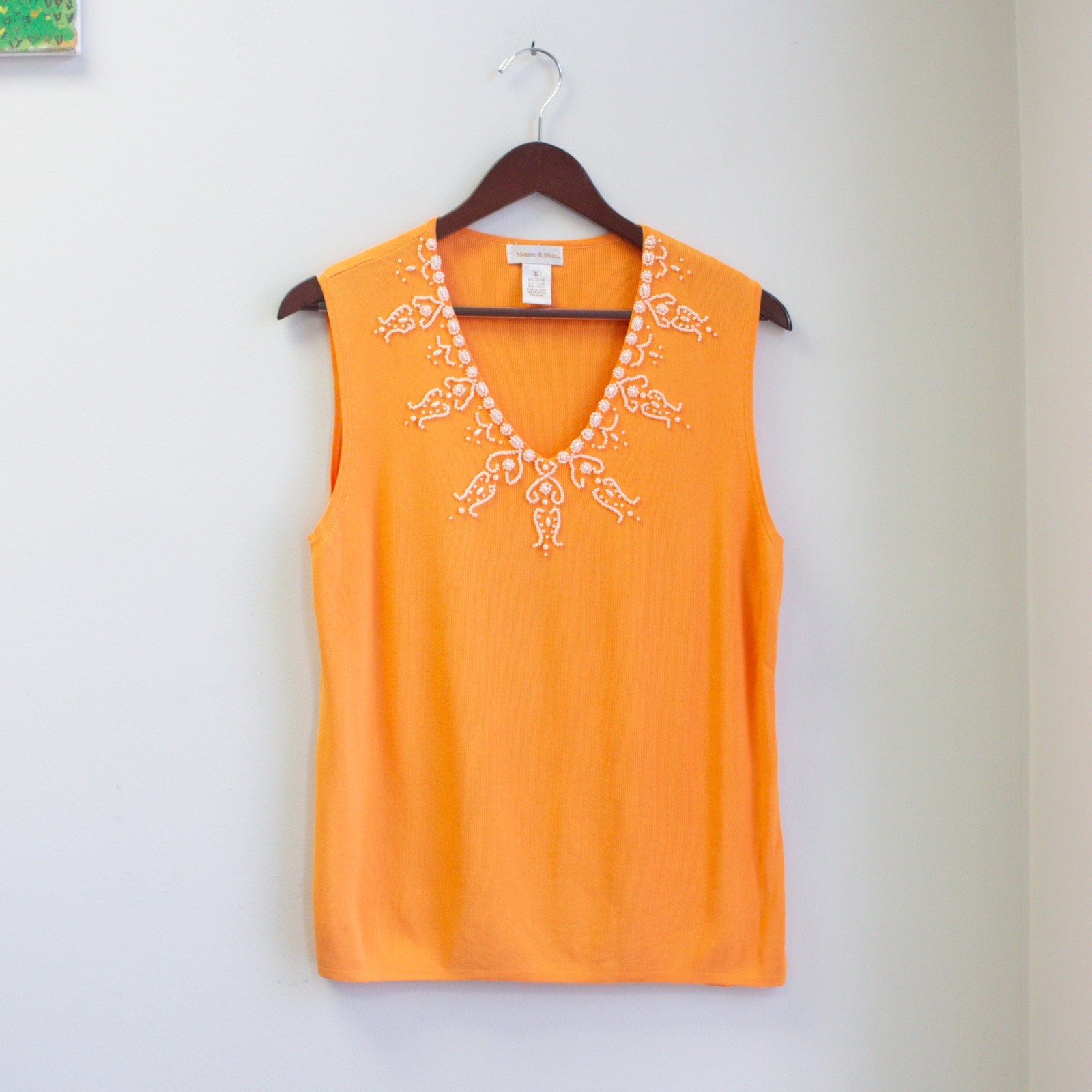 Orange Embellished V-Neck Tank Size XL