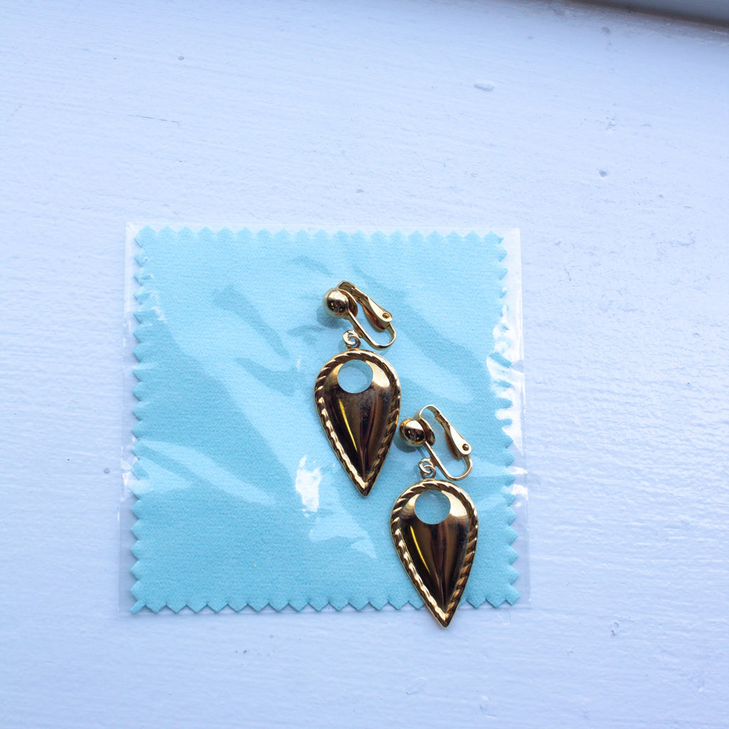 Gold-Tone Clip-On Earrings Teardrop Shape 1980s