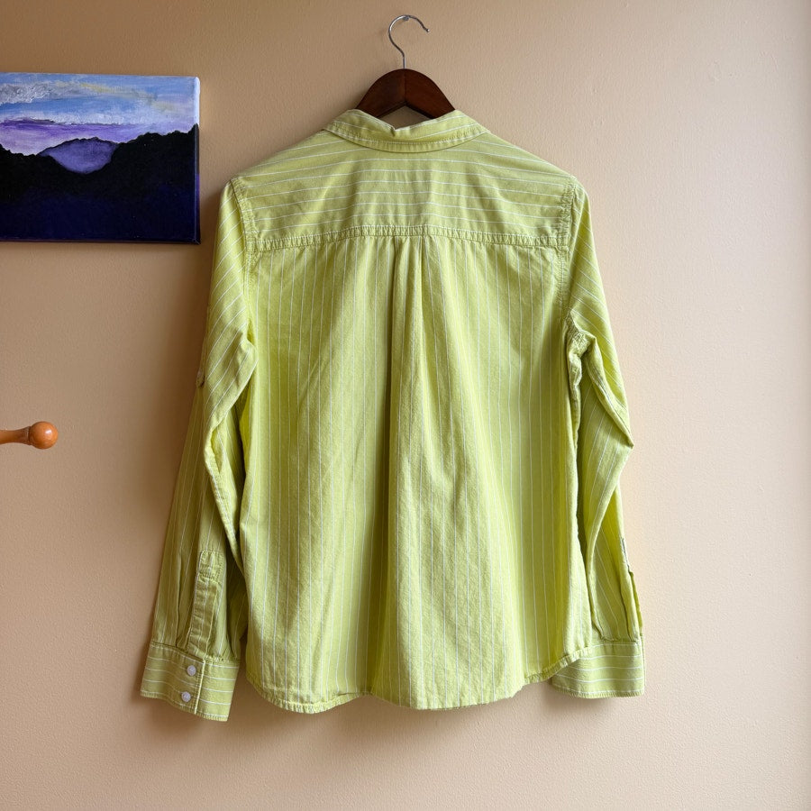 Liz Claiborne Striped Green Button-Up Chartreuse Button Down