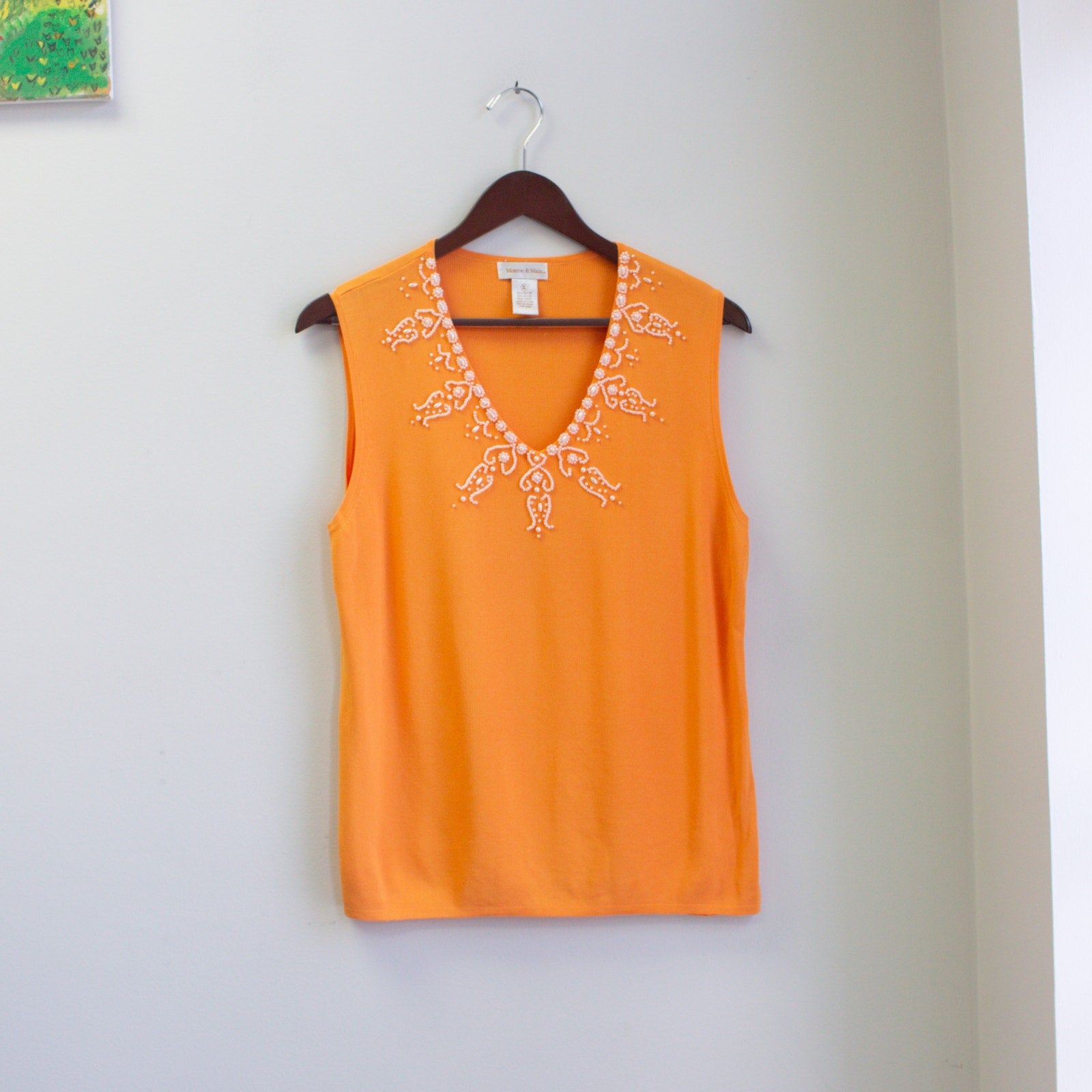 Orange Embellished V-Neck Tank Size XL