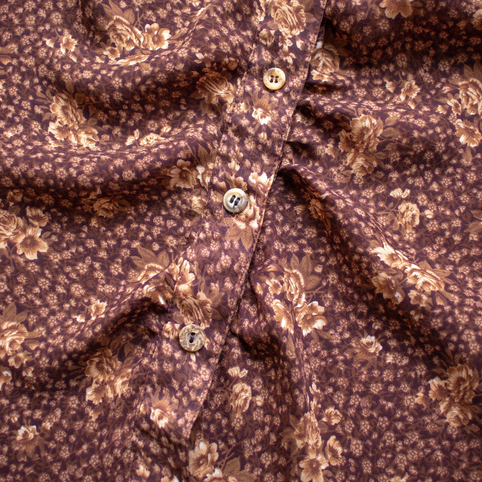 Vintage Brown Sheer Floral Bell Sleeved Blouse Size Small