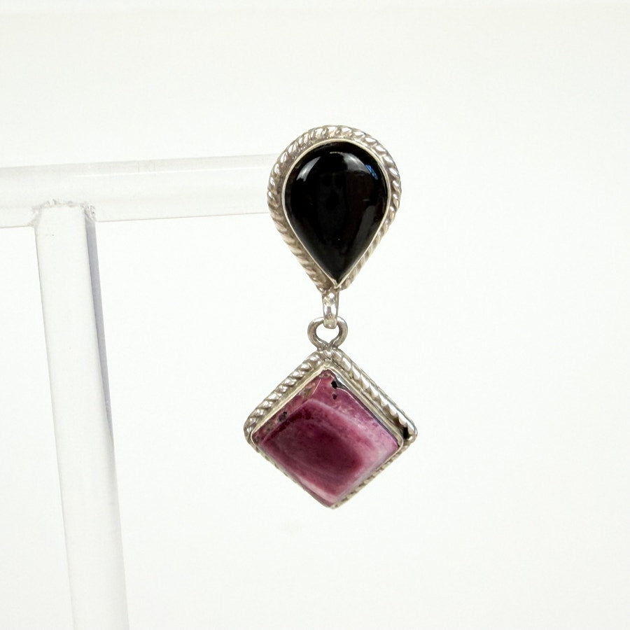 Stone Inlay Sterling Silver Drop Earrings