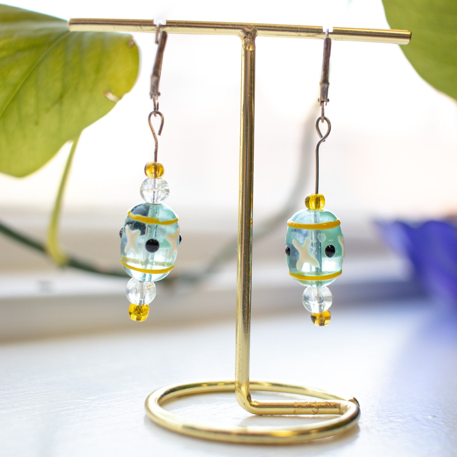 Vintage Glass Hand Painted Earrings
