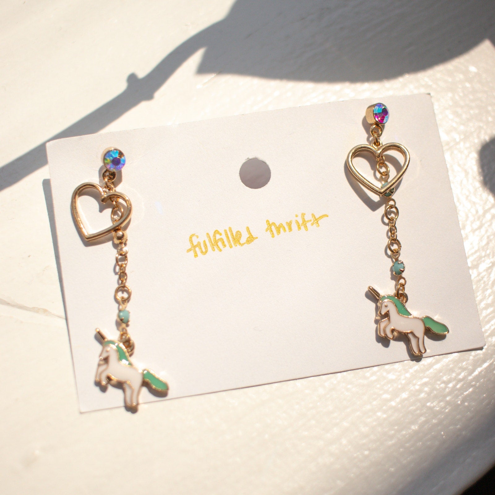 Bedazzled Unicorn Heart Gem Dangle Earrings