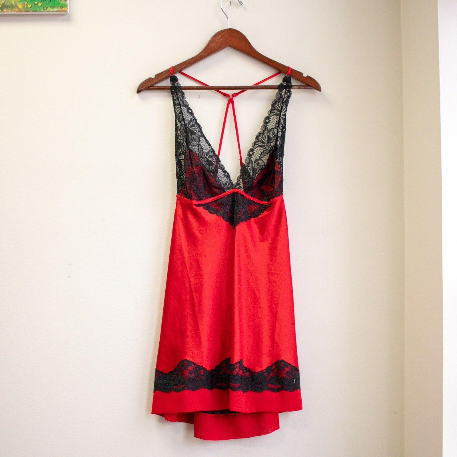 Jezebel Red and Black Lace Silky Slip Nighty Size Large