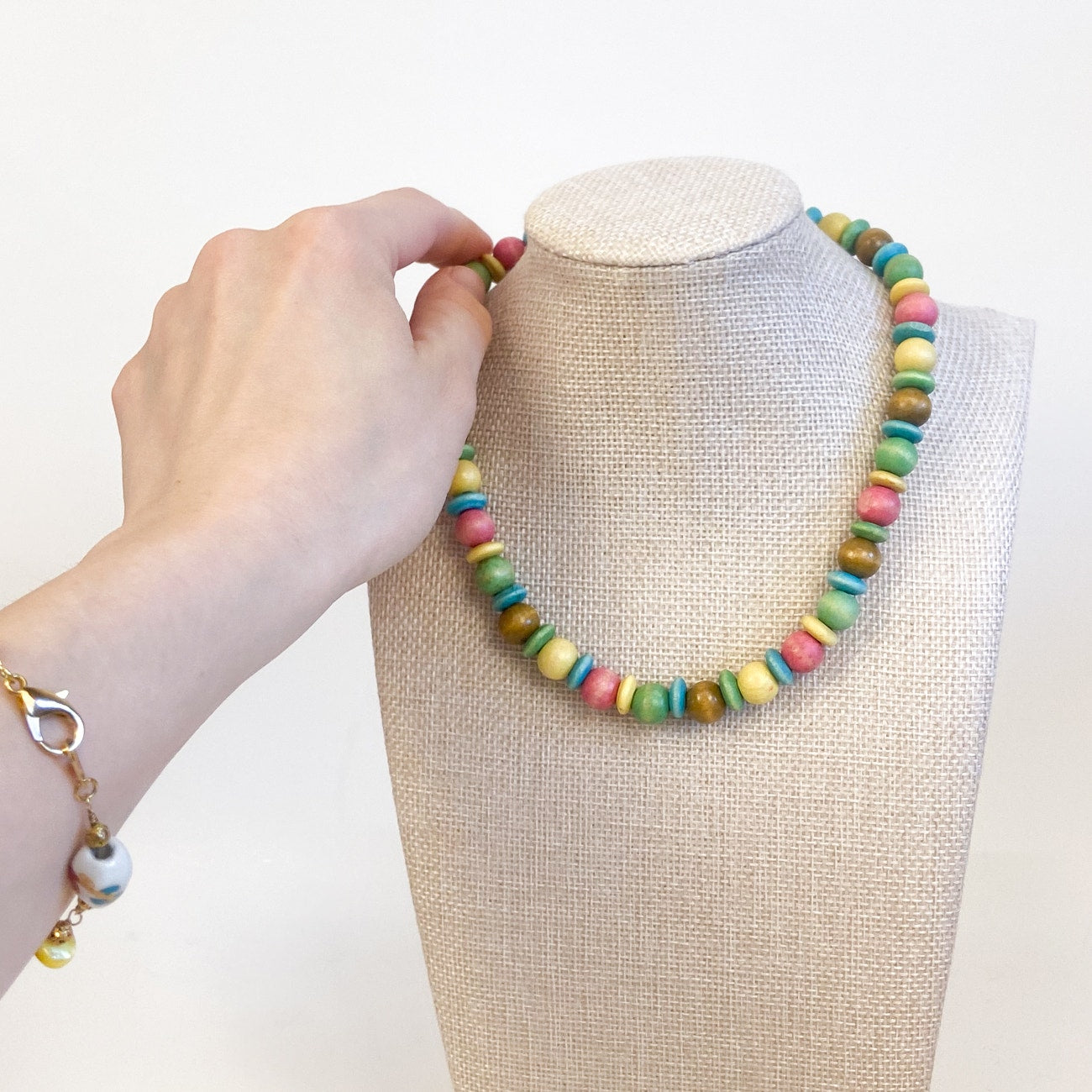 Wood Bead Colorful Statement Necklace
