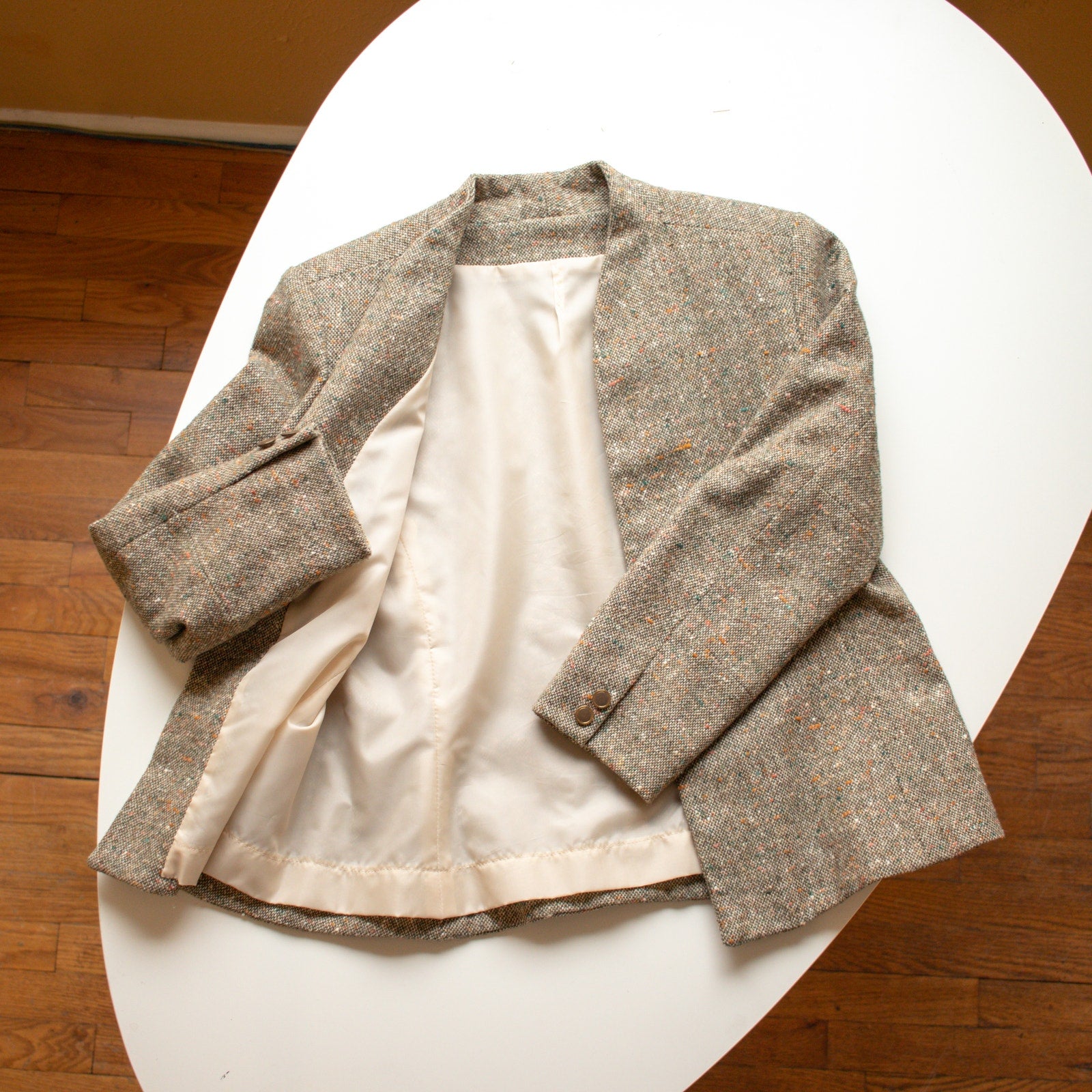 Heathered Tweed One Button Blazer Size Petite Medium