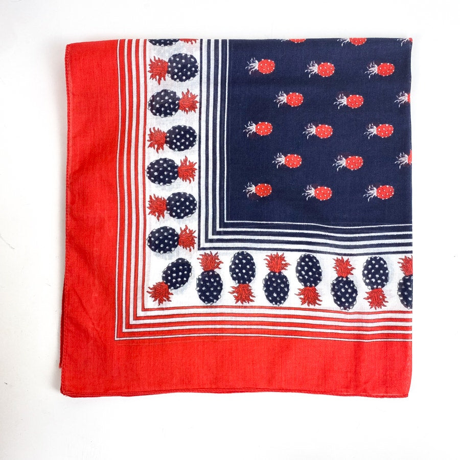 Leonardi Vintage Pineapple Print Red White & Blue Square Scarf