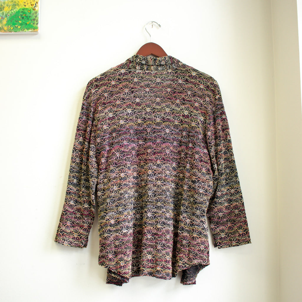 Vintage Chico's Design Sheer Embroidered Floral Cardigan Top Set Size Small