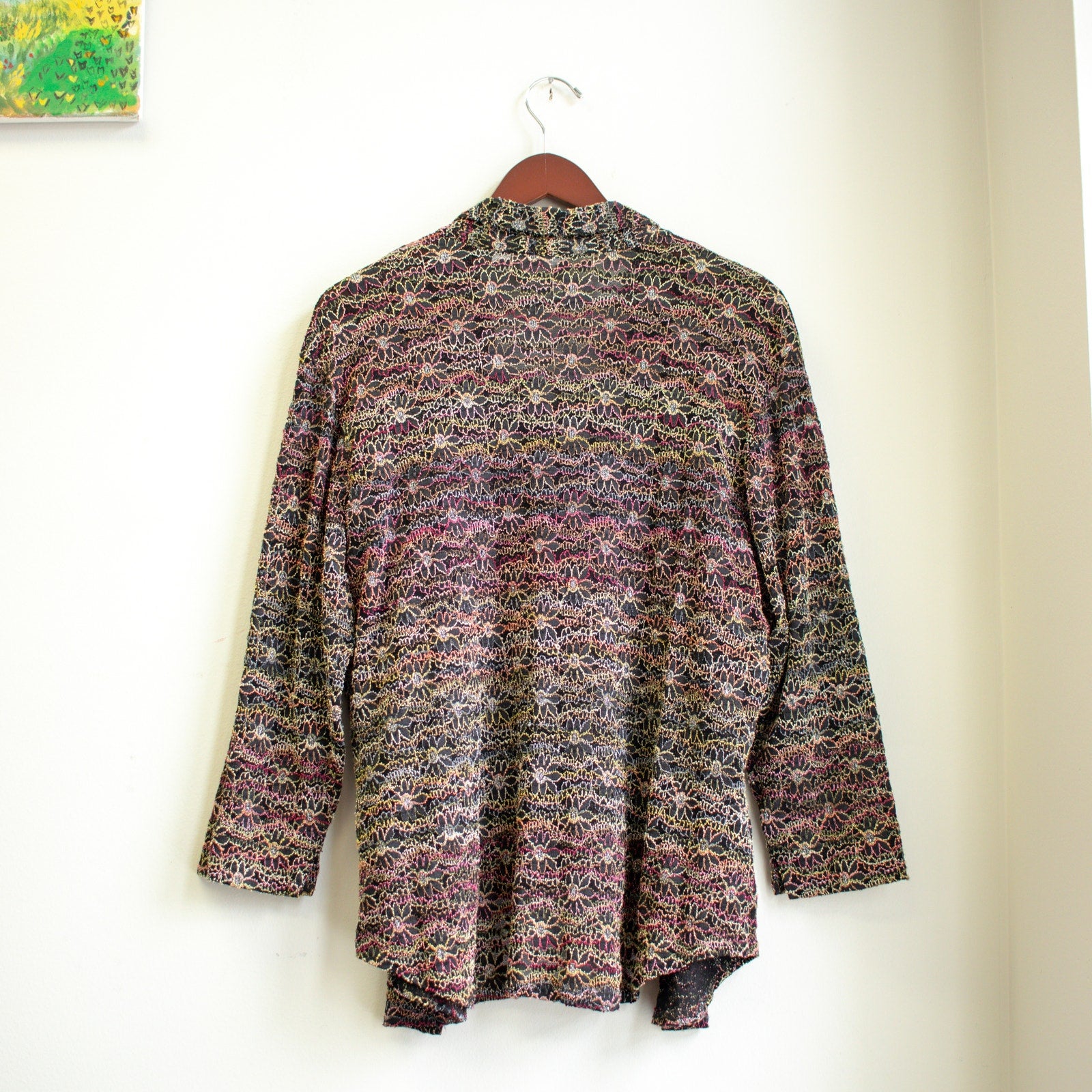 Vintage Chico's Design Sheer Embroidered Floral Cardigan Top Set Size Small