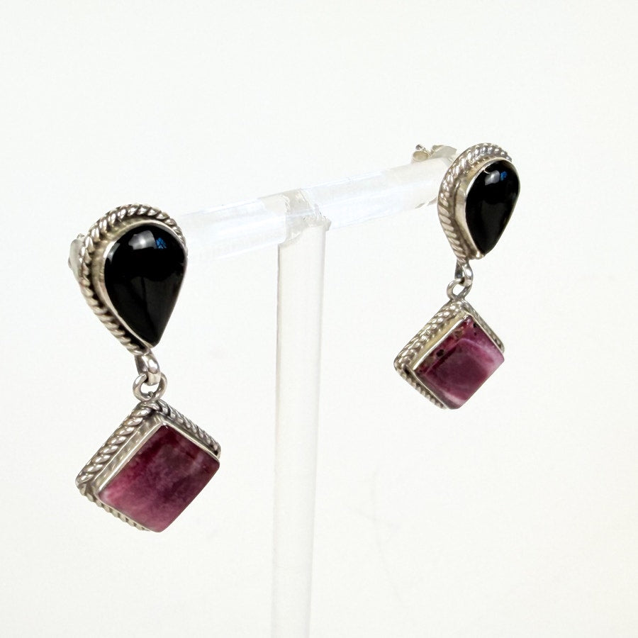 Stone Inlay Sterling Silver Drop Earrings