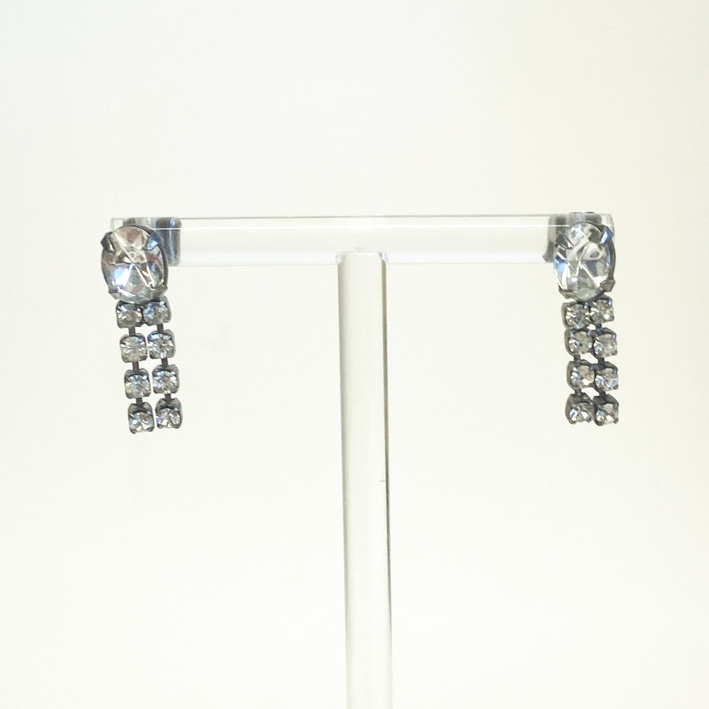 Silver Earrings Little Sparkly Rhinestone Dangly Earrings Silver Tone Vintage