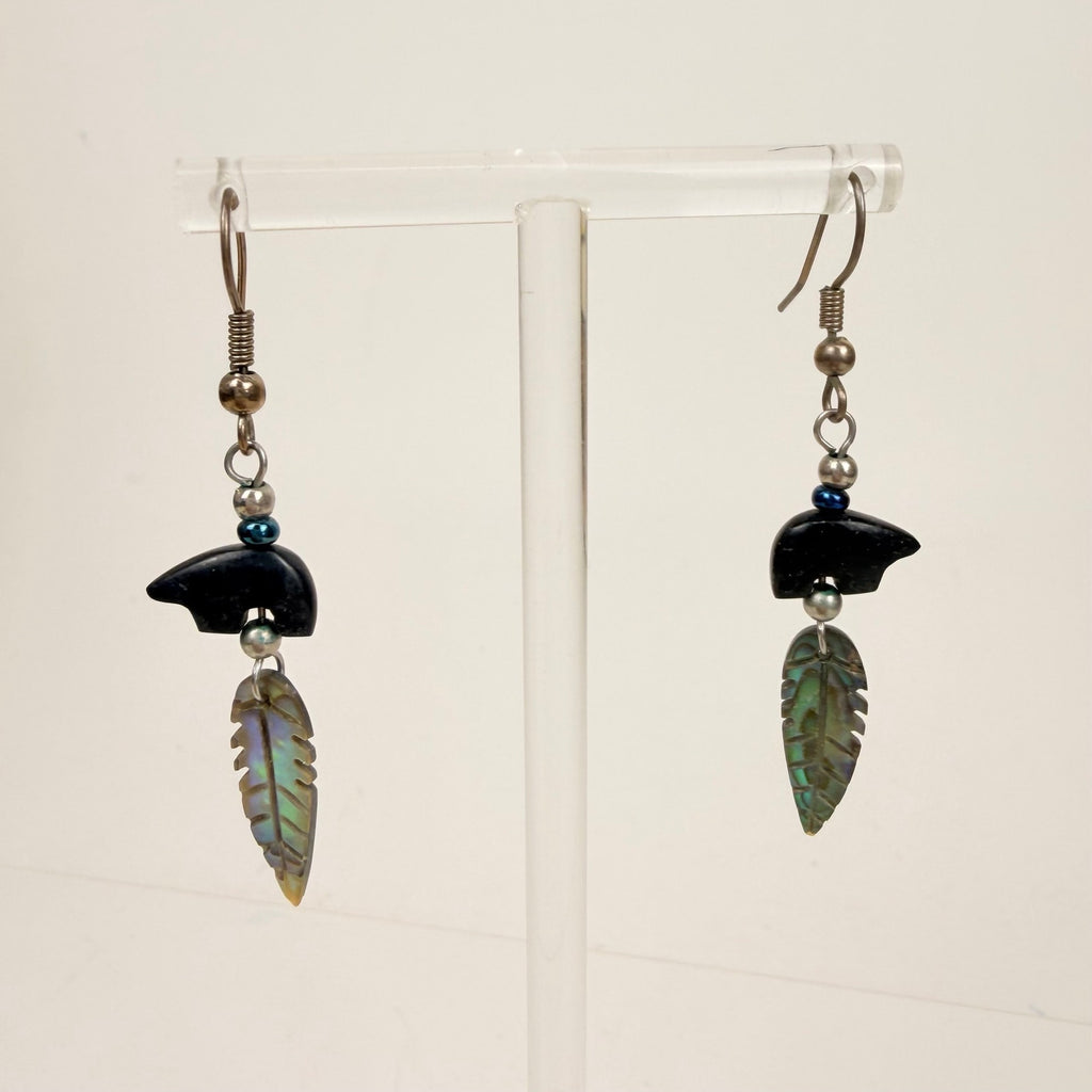Bear and Leaf Dangly Earrings Silver Tone