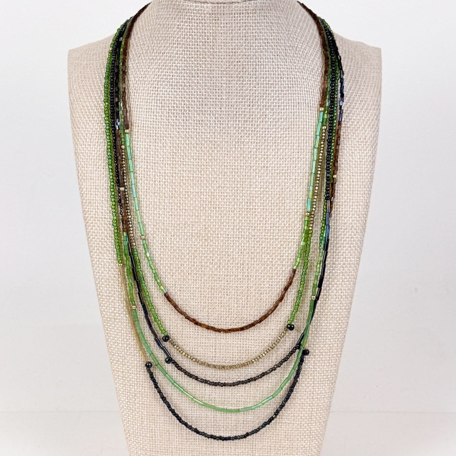 Green Glass Multi-Strand Necklace