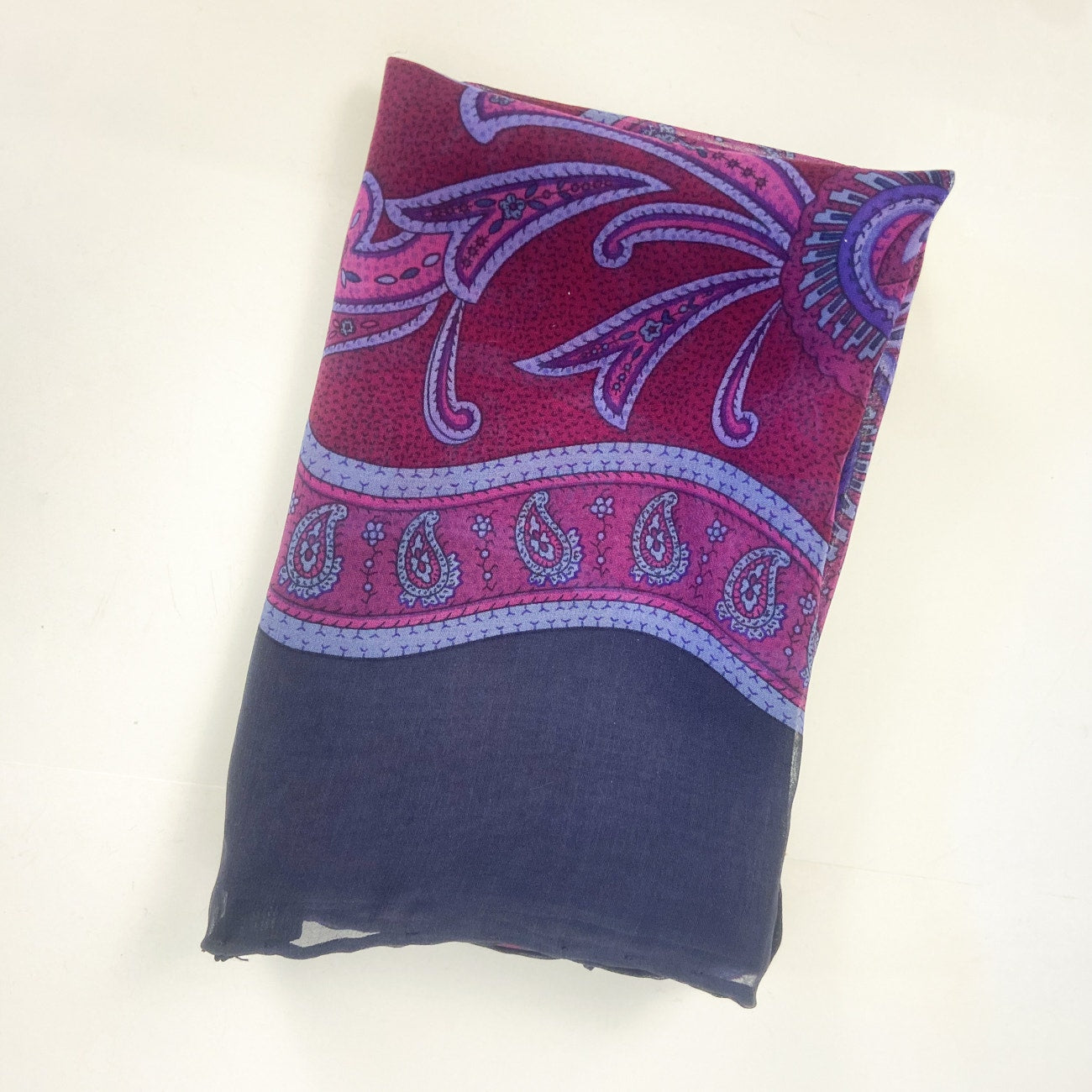 100% Silk Purple and Navy Scarf Rectangle Long