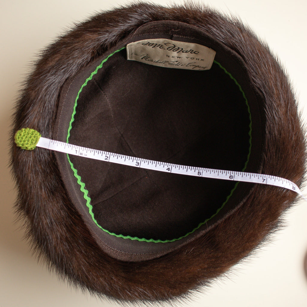 Vintage Dark Brown Fur Pillbox Hat | Mr. Mark New York hat in Marshall Fields Box