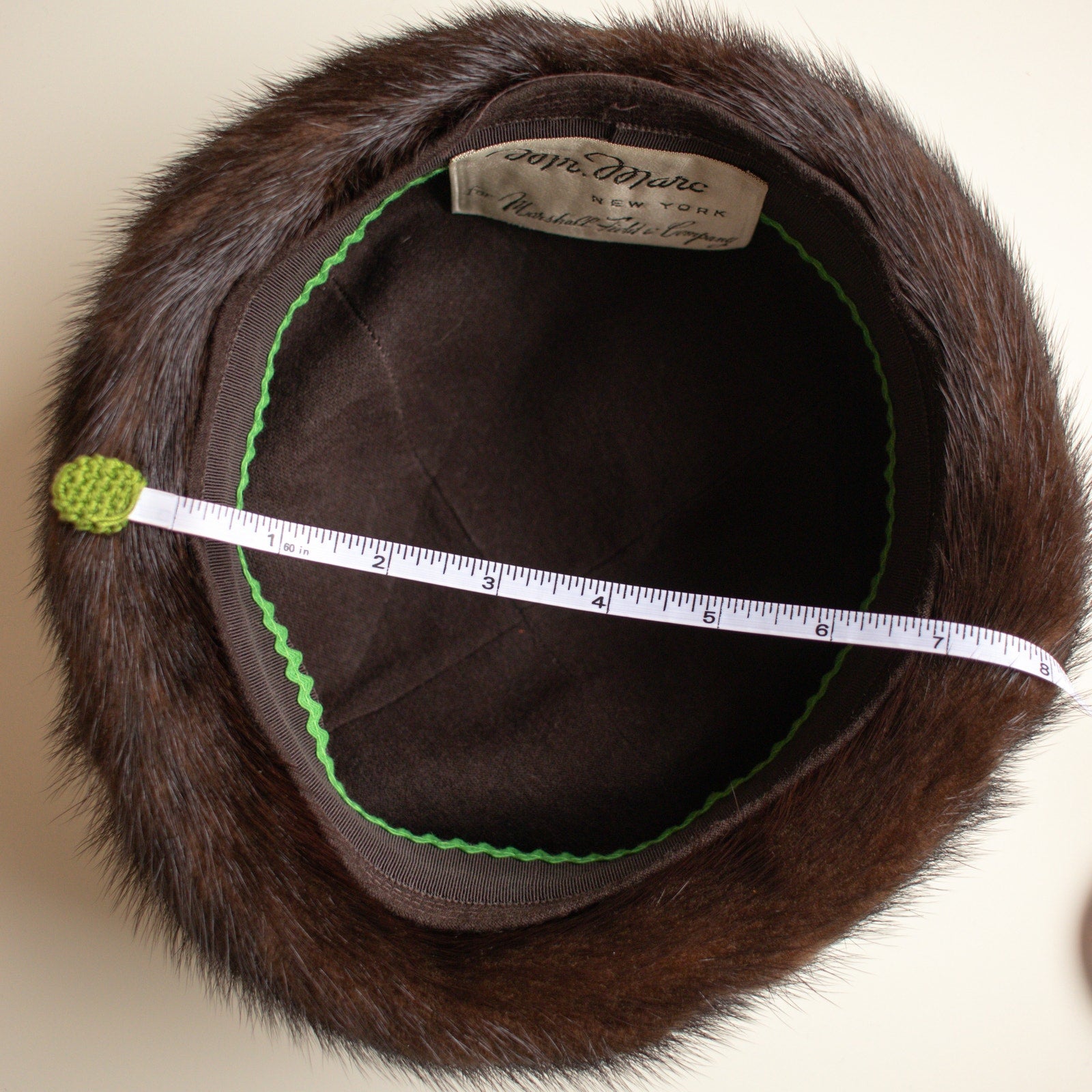 Vintage Dark Brown Fur Pillbox Hat | Mr. Mark New York hat in Marshall Fields Box