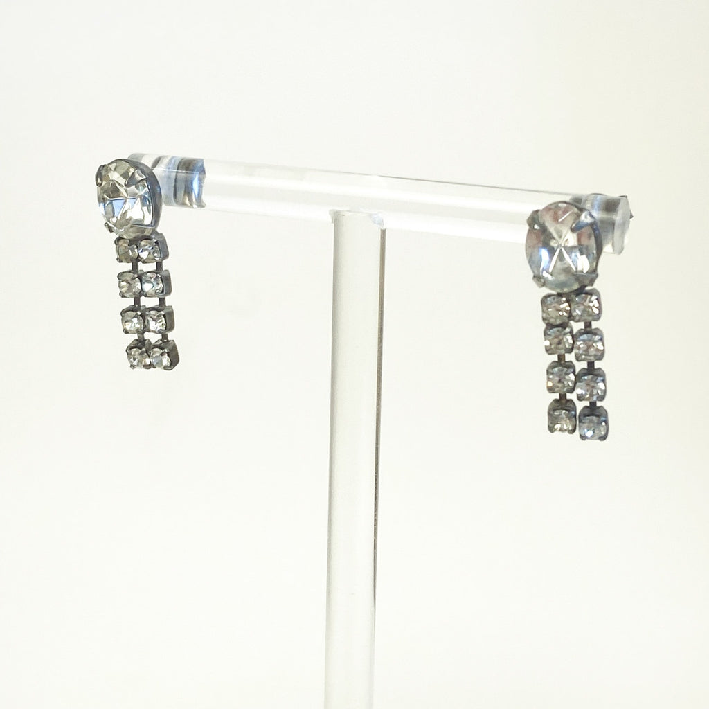 Silver Earrings Little Sparkly Rhinestone Dangly Earrings Silver Tone Vintage