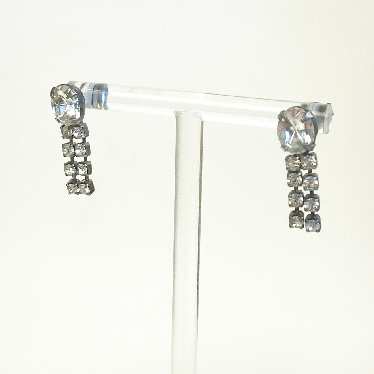 Silver Earrings Little Sparkly Rhinestone Dangly Earrings Silver Tone Vintage
