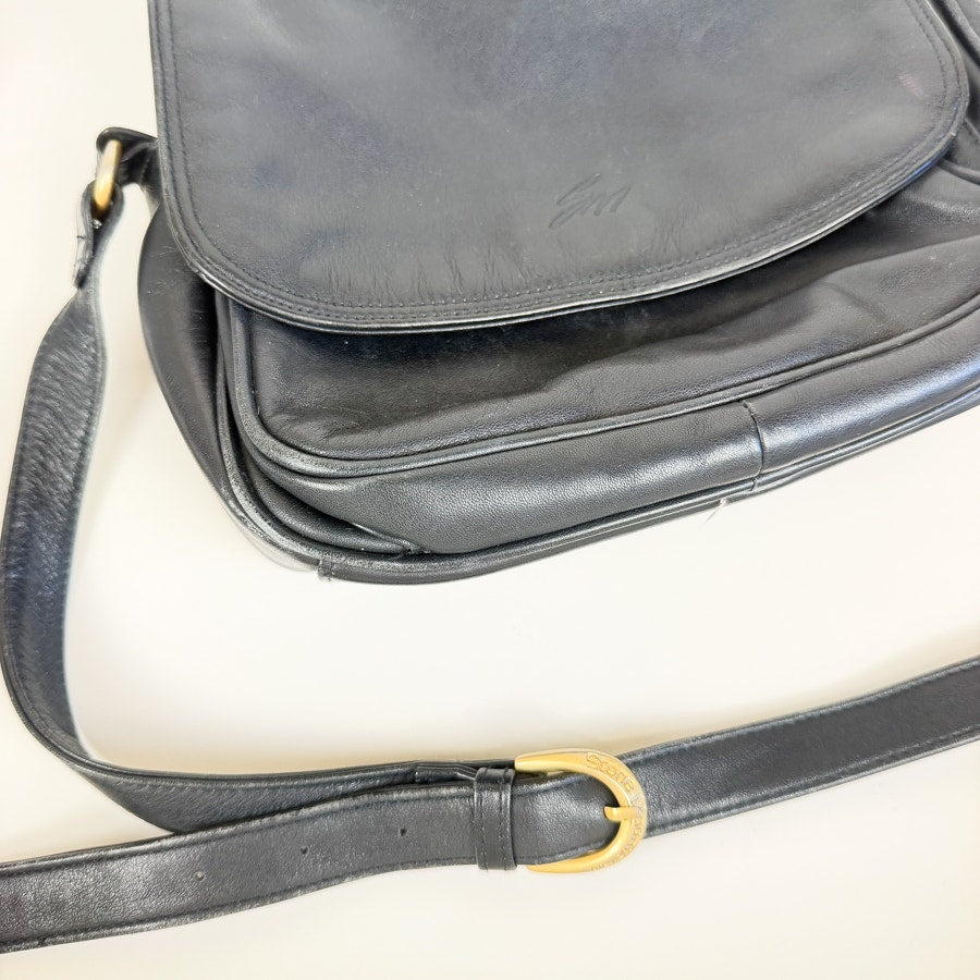 Navy Leather Crossbody Bag with Gold-Tone Hardware