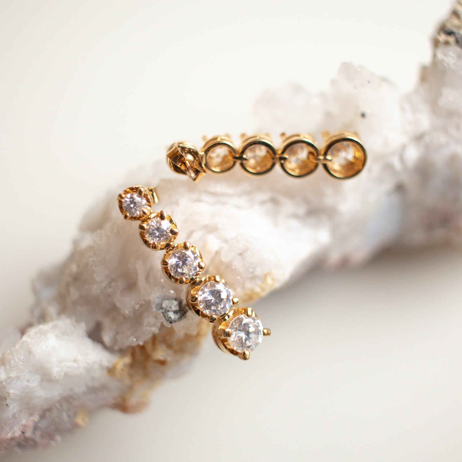 White and Gold 5 Gem Drop Earring Stud Combo