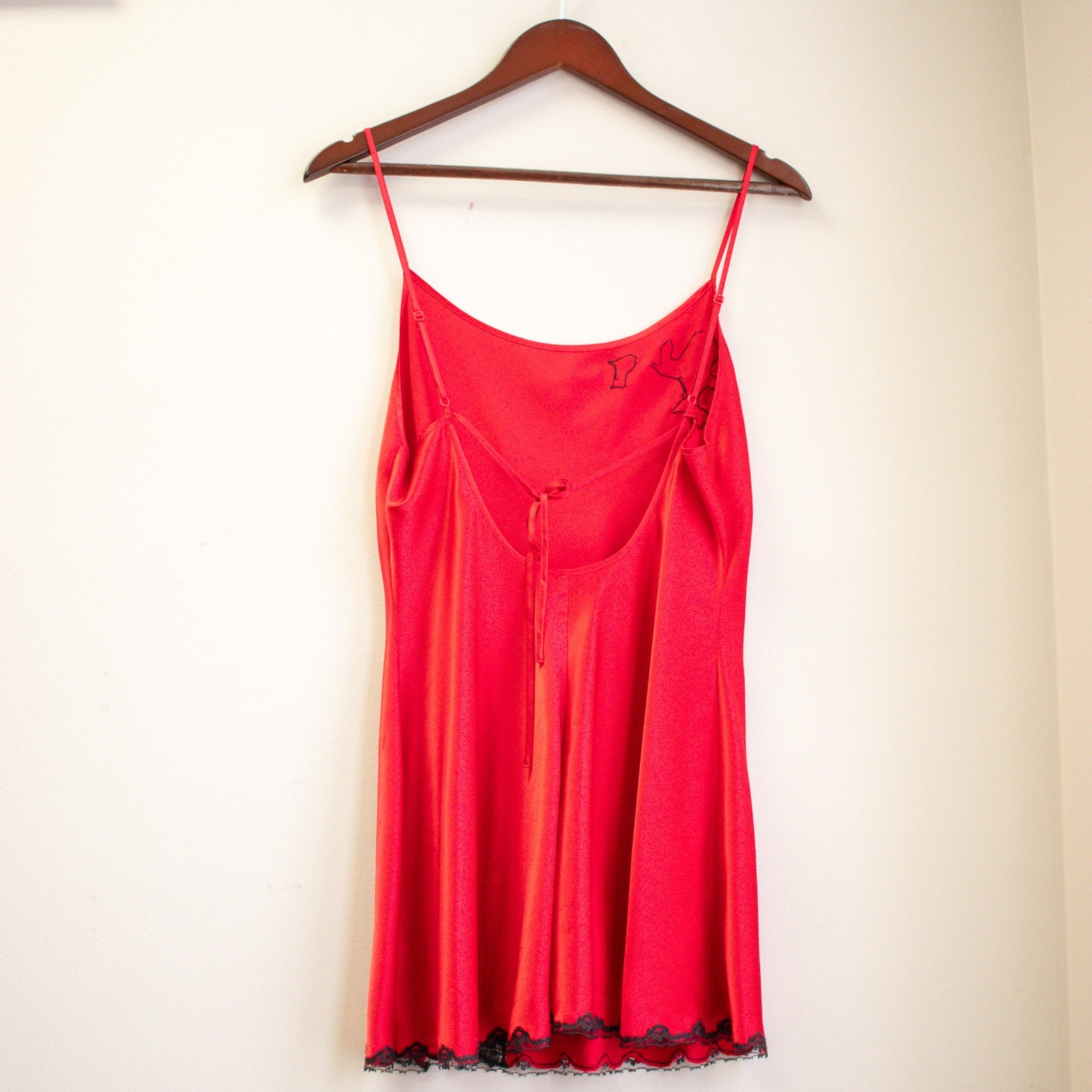 Victoria's Secret Red and Black Lace Satin Nighty Pajamas Size Medium