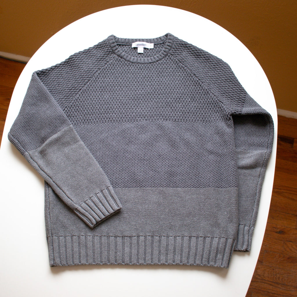 Calvin Klein Striped Gray Oversized Fit Crew Neck Sweater Size Medium