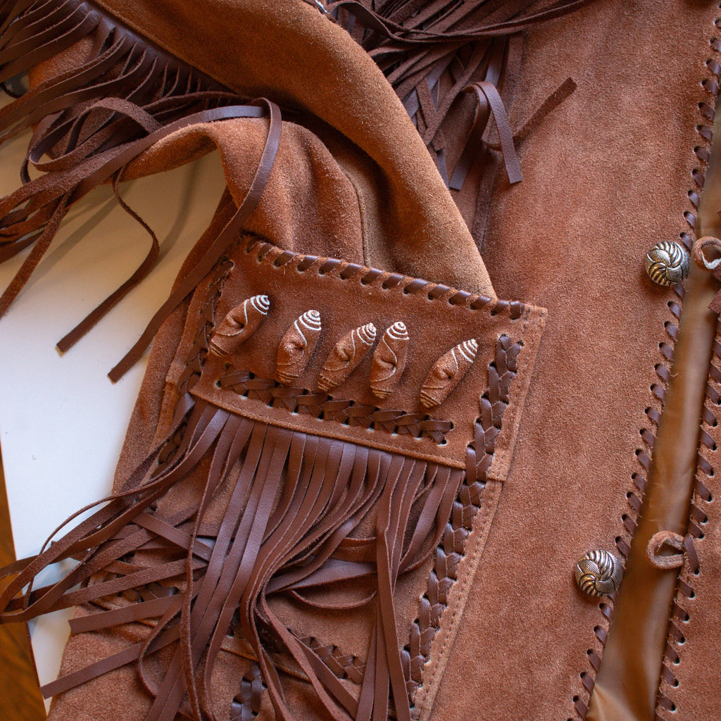 Vintage Genuine Leather Western Traditional Fringed Leather Jacket Size Medium