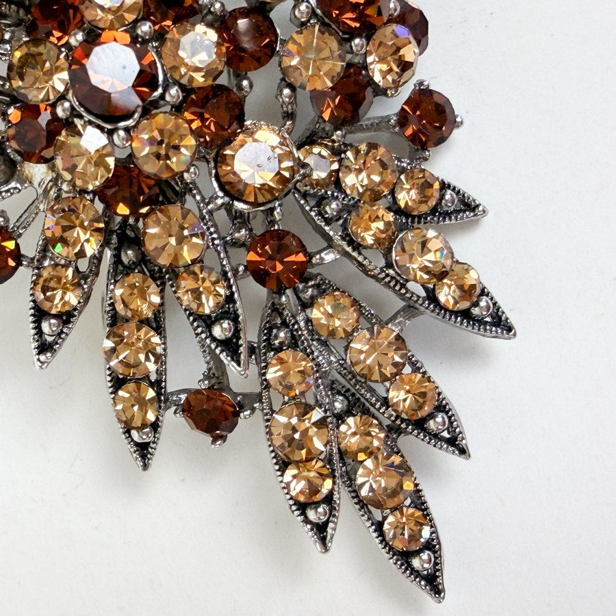 Brown & Champagne Rhinestone Brooch