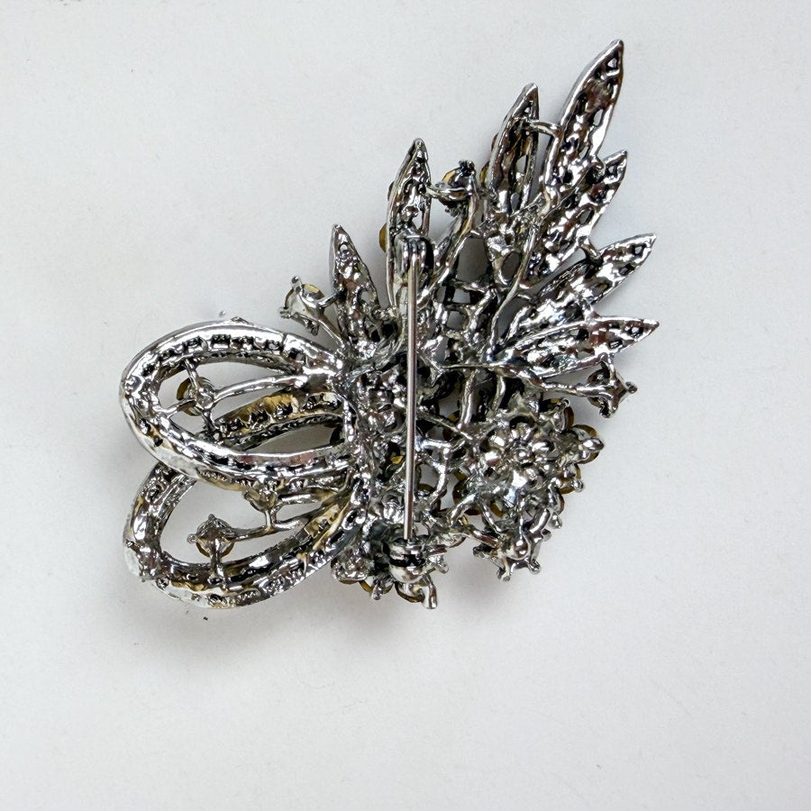 Brown & Champagne Rhinestone Brooch