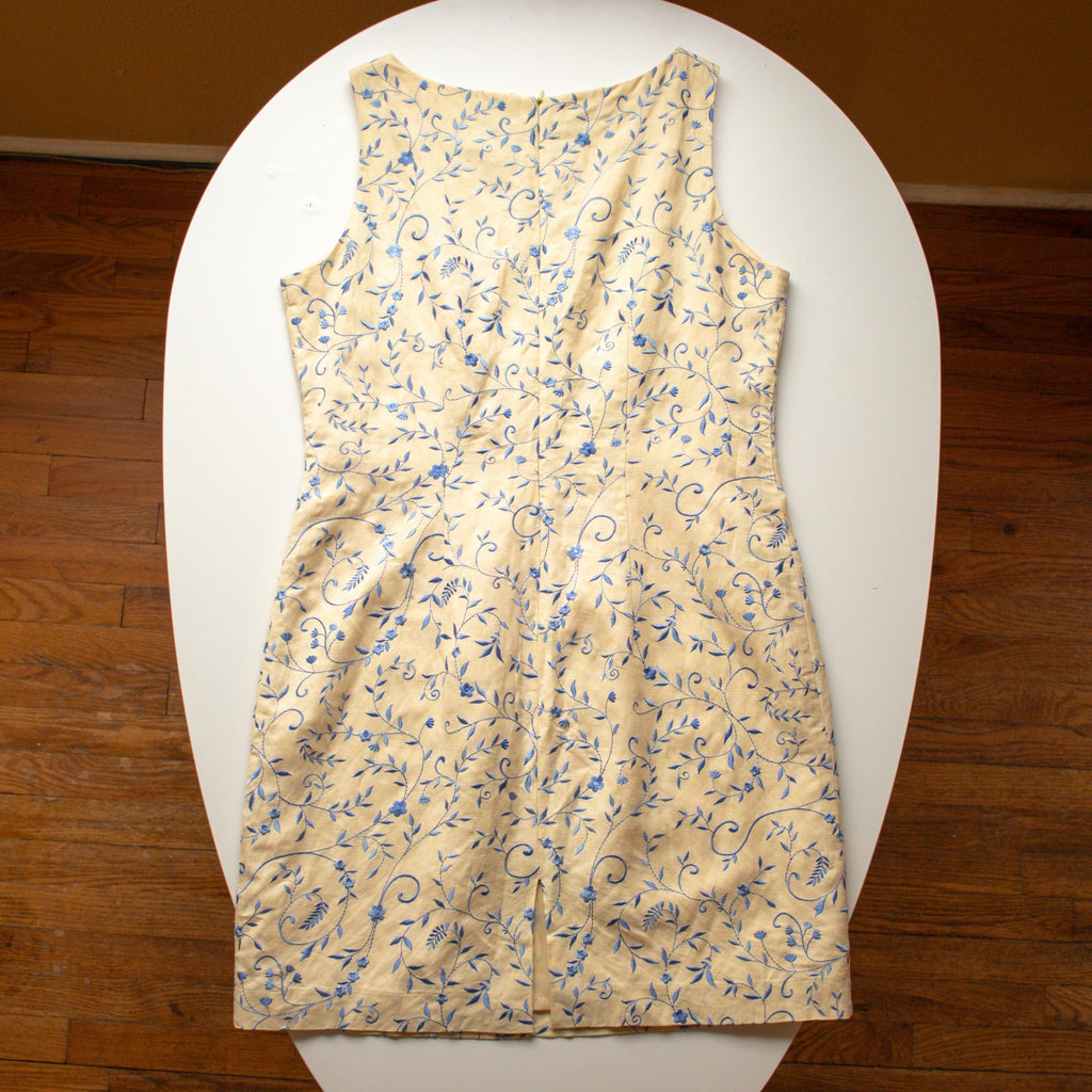 Jessica Howard Yellow and Blue Paisley Midi Sleeveless Dress Petite Size 14