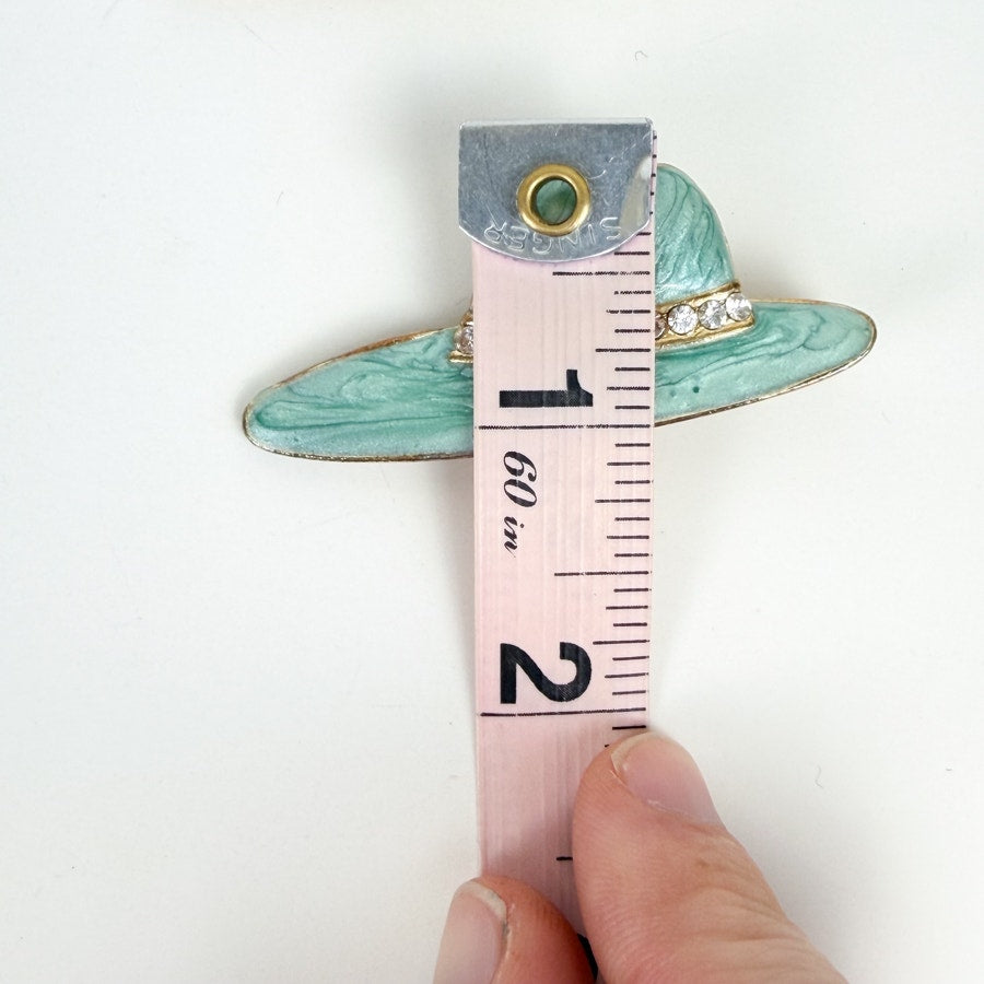 2 Blue Brooches Crystal and Hand Painted Enamel Hat Brooches