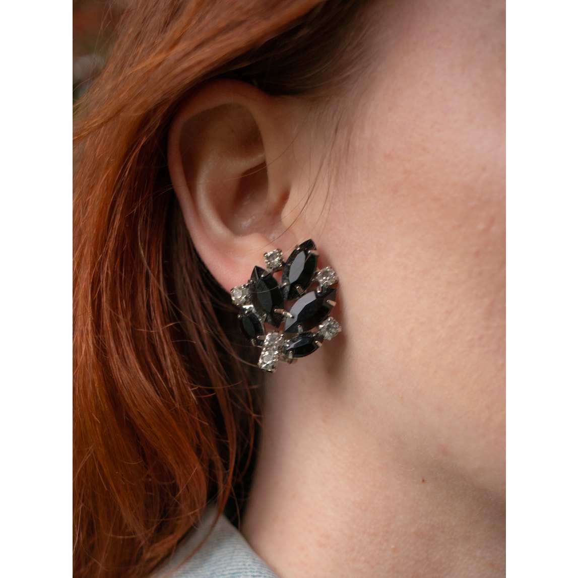 Black and Silver Clip-On Earrings