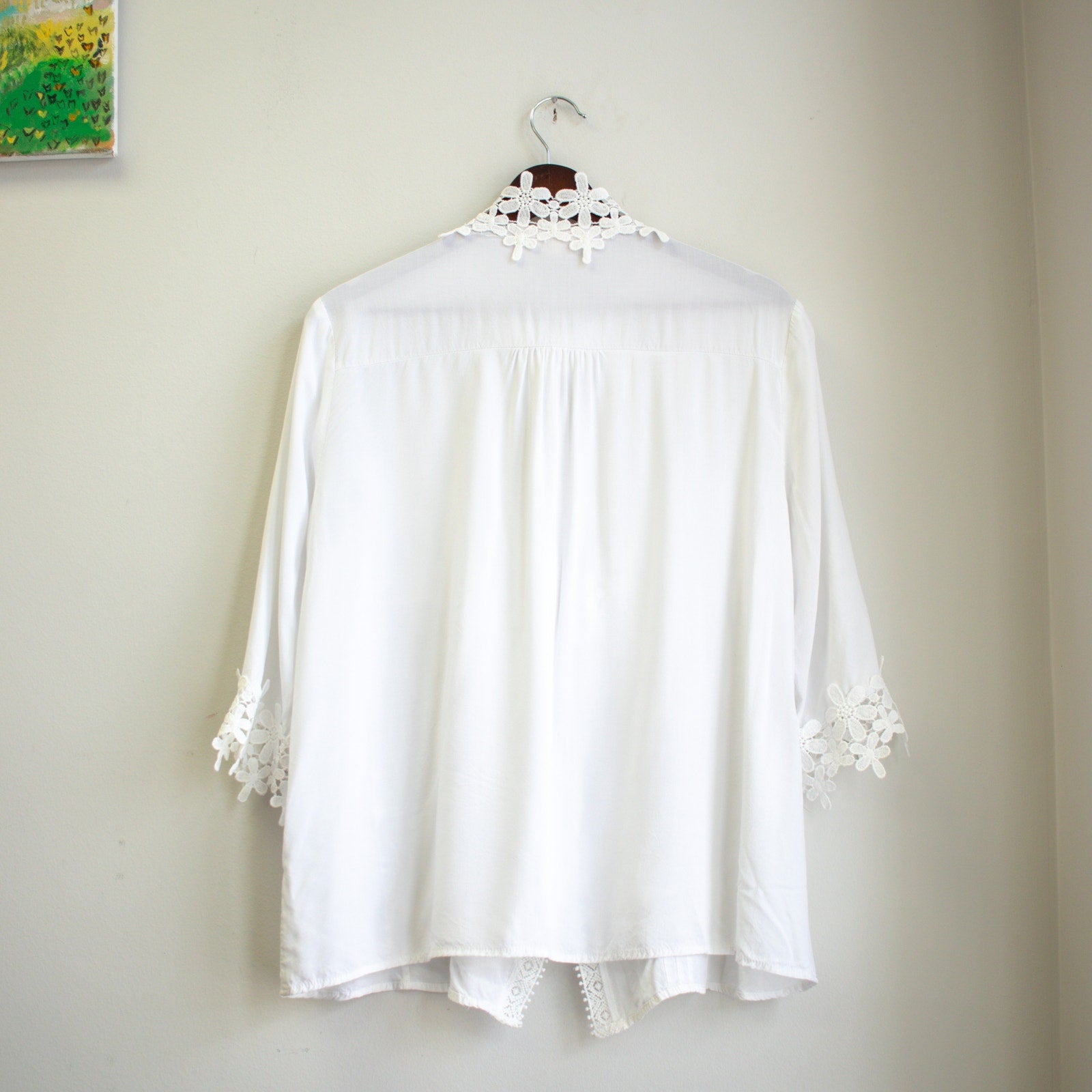 Mazik Boho Floral Lace Mock Neck Button-up Size-Large