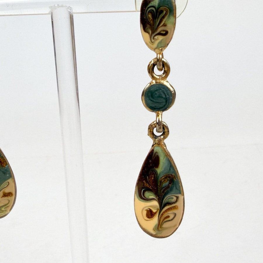 Made in American Vintage Gold-Tone and Enamel Dangly Earrings