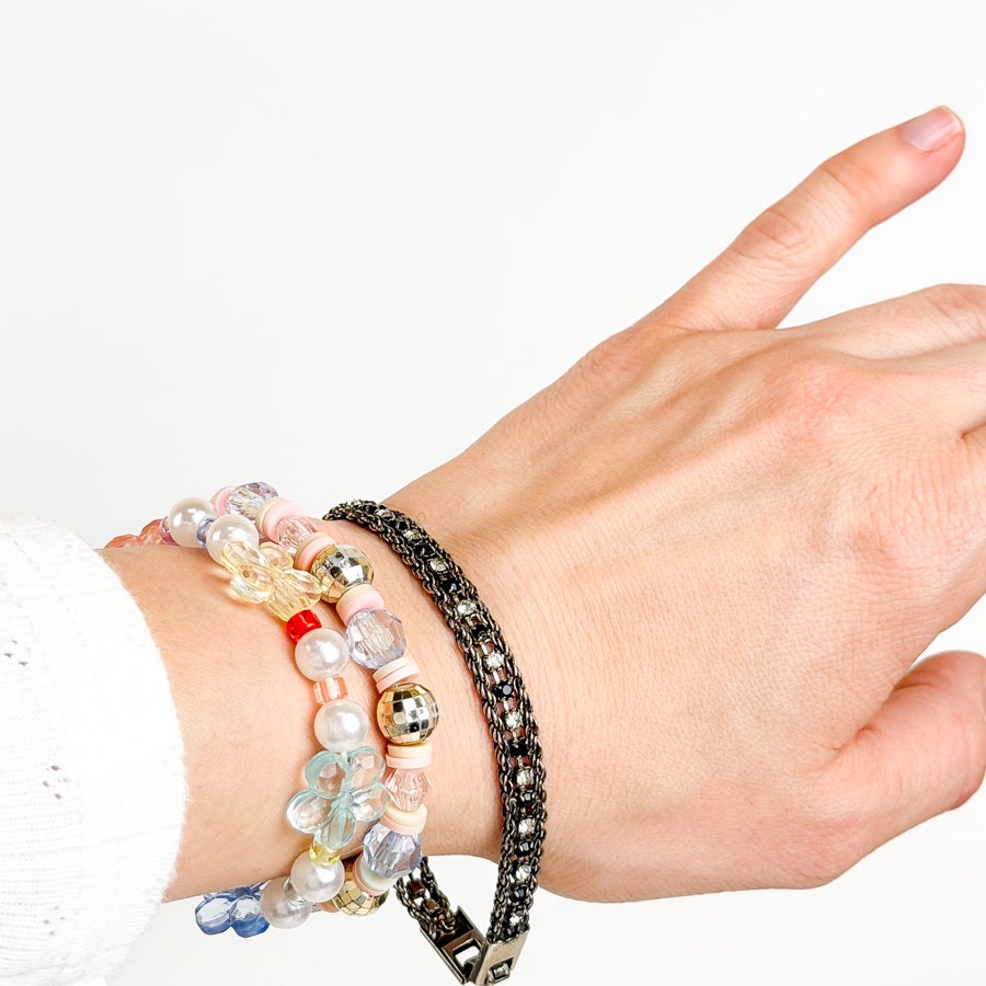 Tennis Bracelet Black and Clear Rhinestones