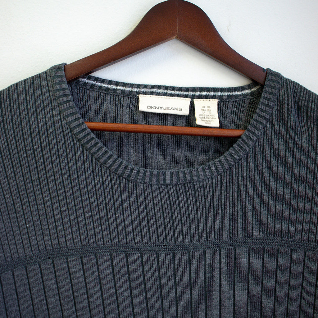 Vintage DKNY Jeans Charcoal Gray Ribbed Loose-Fit Sweater Size XXL