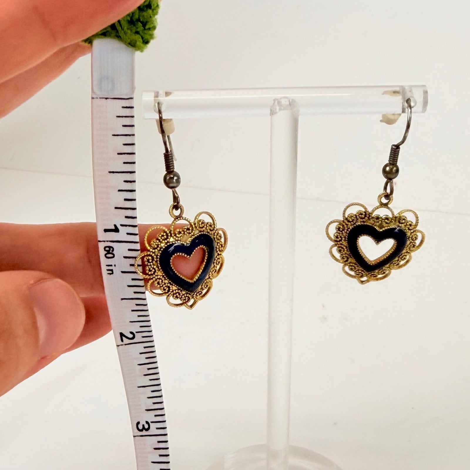 Dangly Heart Gold Earrings | 90s Lacey Gold-Tone Heart Earrings