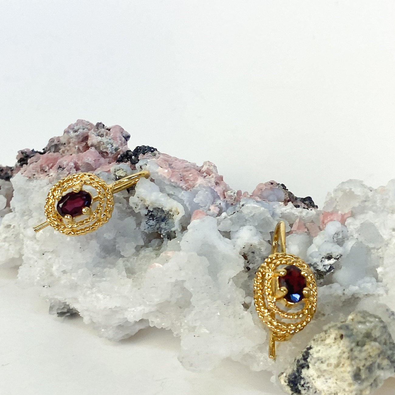 Tuscan Mom Aesthetic Garnet Earrings Victorian Bohemian Vintage Gold tone Estate Jewelry