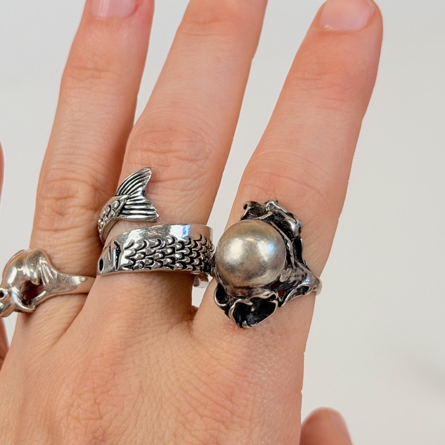 Guldsmed Jens Dams Peterson sterling silver Gothic art noveau orb floral ring Size 7.5