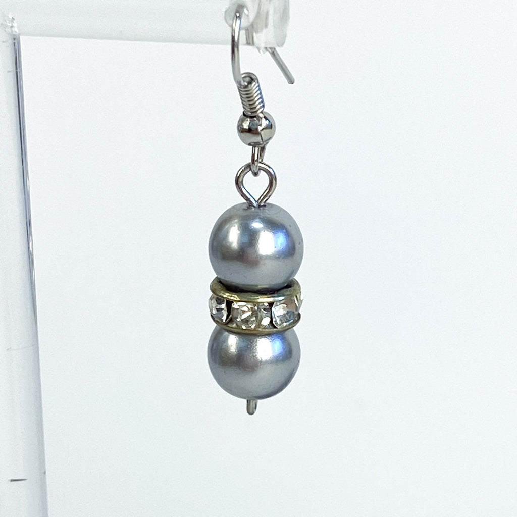 Silver Earrings Vintage Dangly Pearl Bead Earrings