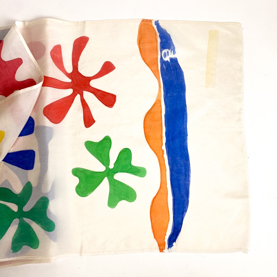 Block Print Silk Cream and Rainbow Color Rectangular Scarf