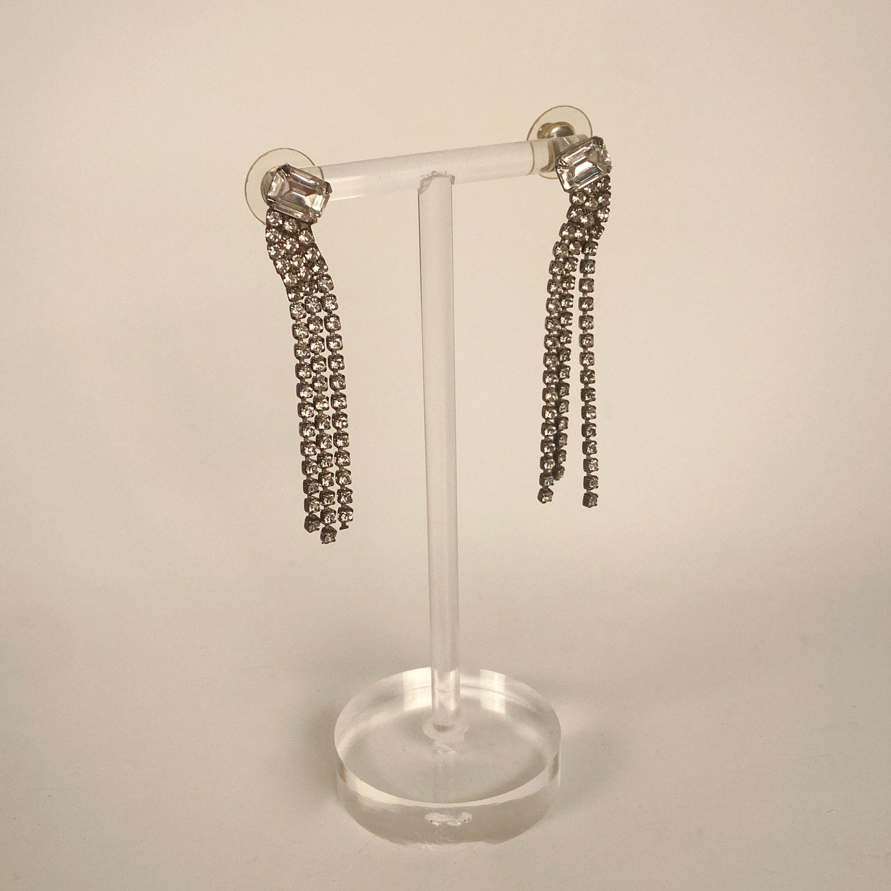 Silver Earrings Dangly Rhinestone Earrings Vintage 60s Sparkly