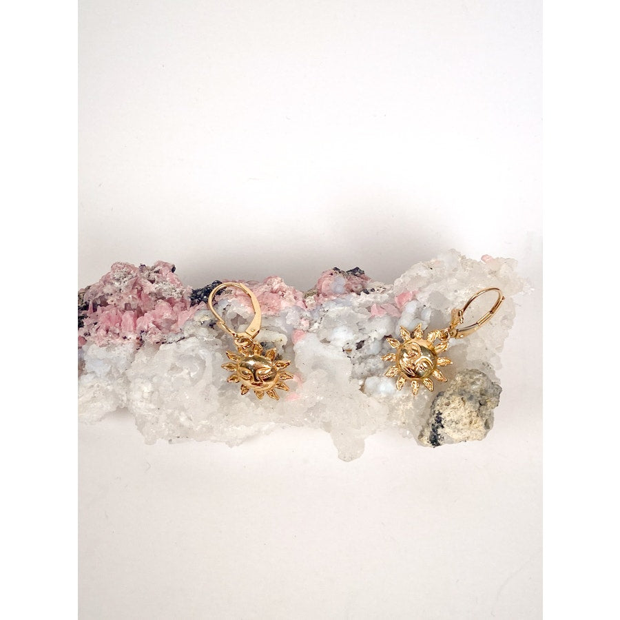 14K Yellow Gold Sun Celestial Charm Earrings