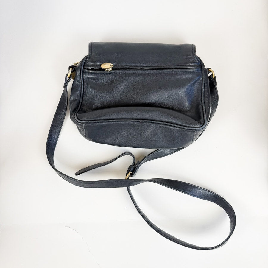 Navy Leather Crossbody Bag with Gold-Tone Hardware